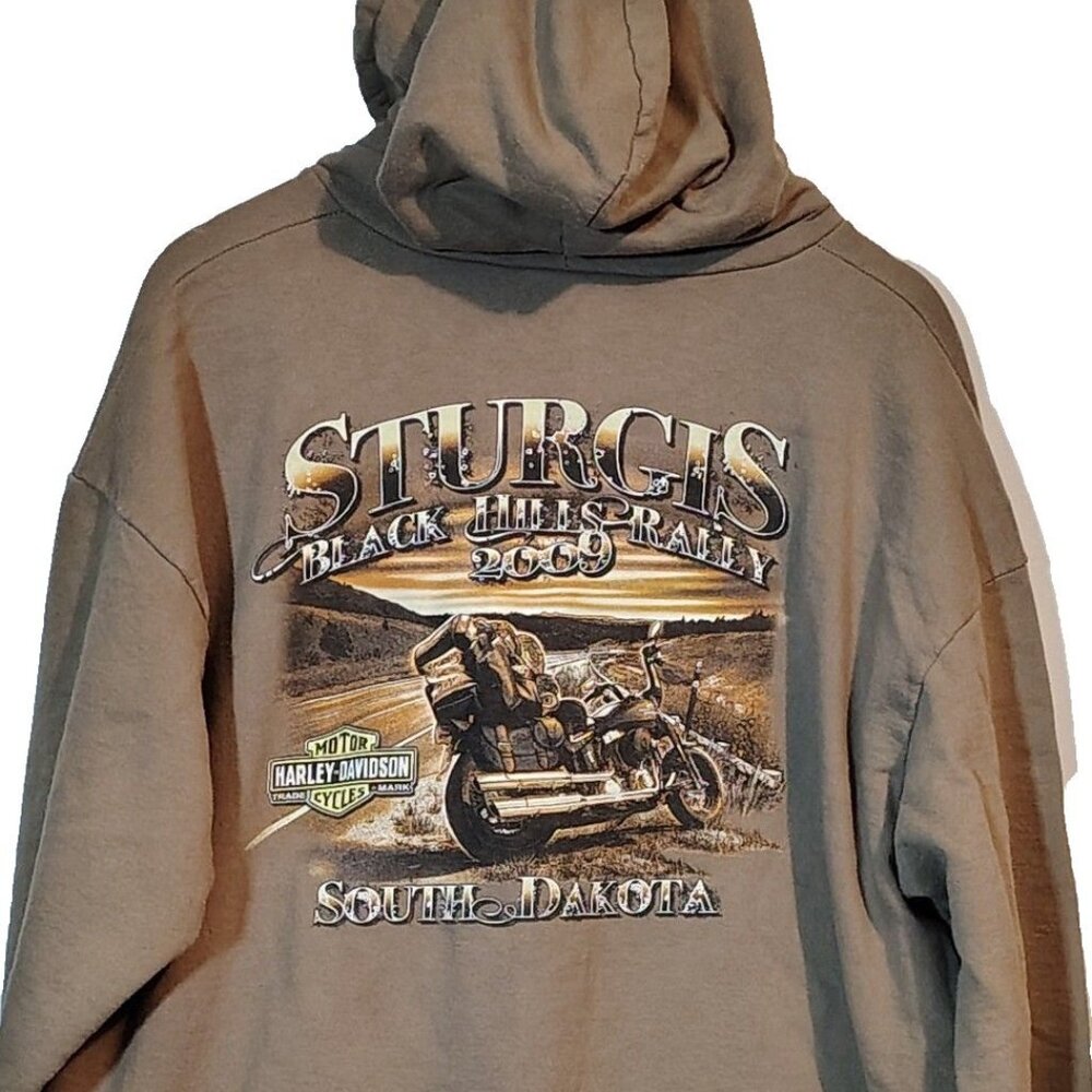 Harley Davidson Vintage 2009 Black Hills Rally hooded Zip Up Tan Jacket